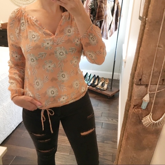 Lucky Brand small sheer boho tassel blouse - Picture 3 of 7